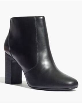 Madewell Women's Sutton Leather Ankle Boots 6.5 Black Block Heel Side Zipper